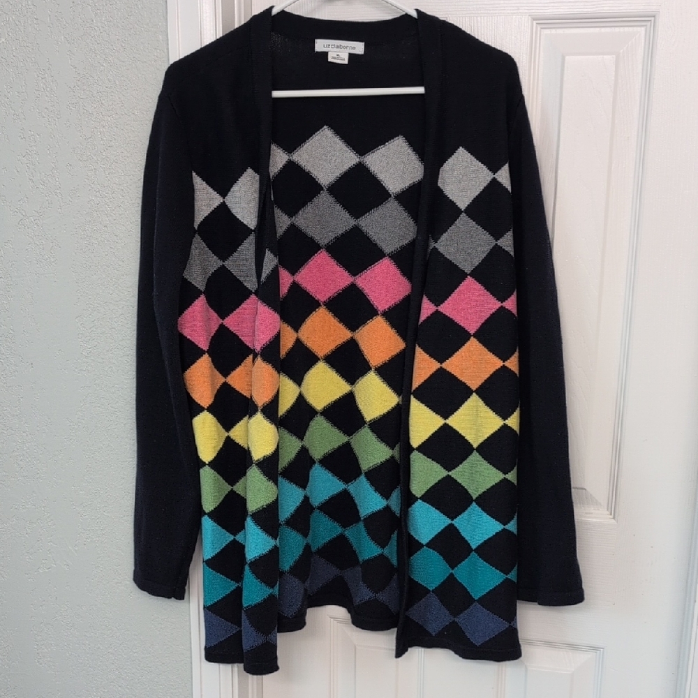 Liz Claiborne Black Multicolor Diamond Cardigan